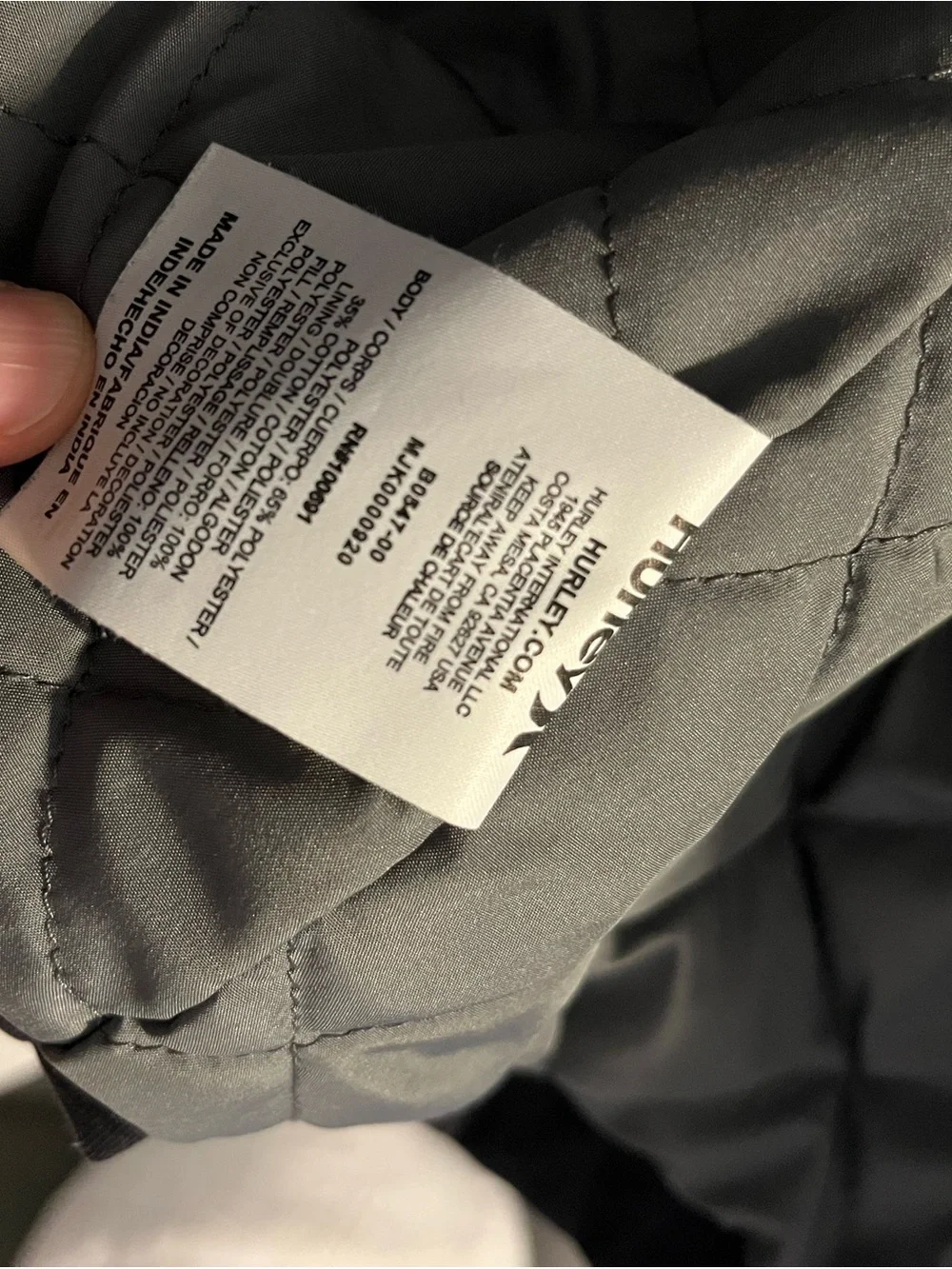 Hurley MVP Twill Black Quilted-Lined Jacket, Waterproof